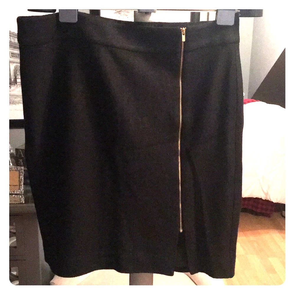 Dark grey tweed midi skirt with front zipper